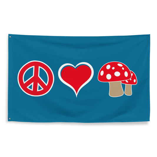 Peace Love Mushrooms Flag