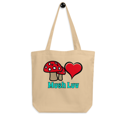 MushLuv Eco Tote Bag with text