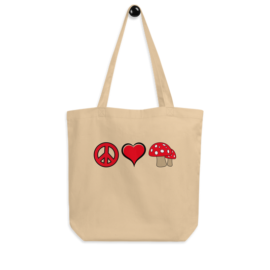 Peace Love Mushrooms Tote Bag