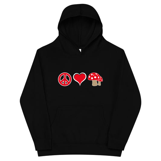 Peace Love Mushrooms Kids fleece hoodie