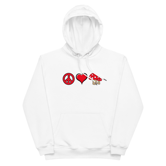 Peace Love Mushrooms premium eco hoodie