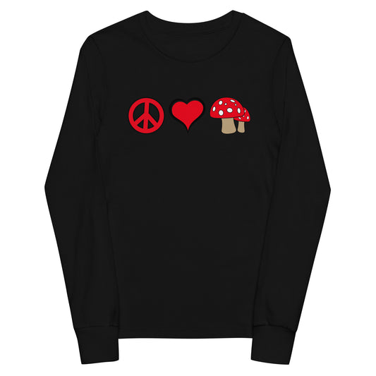 Peace Love Mushrooms Youth long sleeve tee