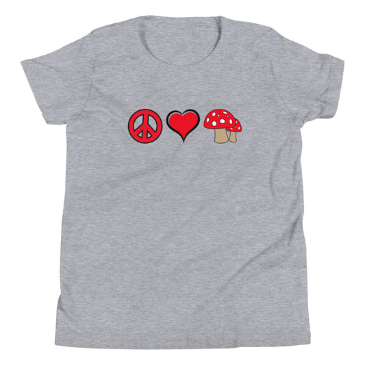 Peace Love Mushrooms Youth Short Sleeve T-Shirt